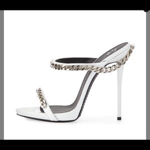 White Collin silver chain heel sandals